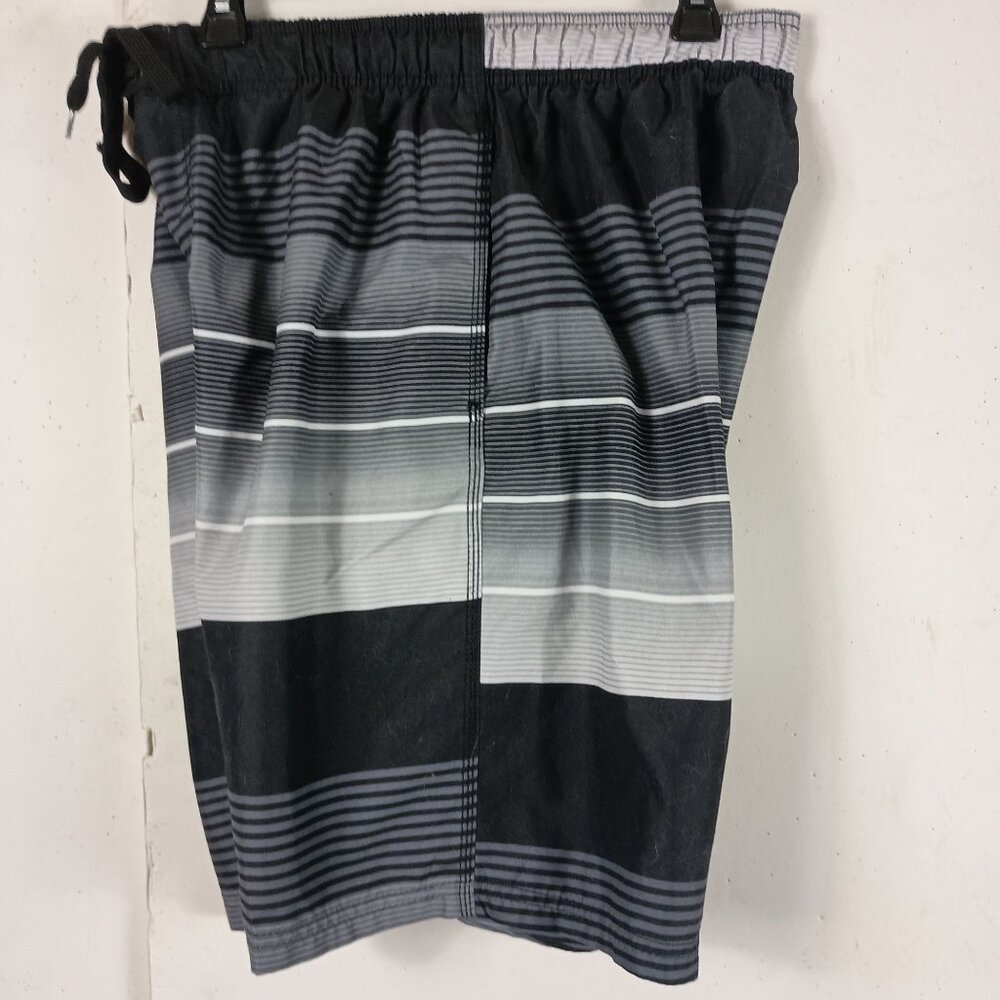 Kanu Surf Swim Trunks Mens L Black Gray Striped Summer Athleisure Beachwear - Picture 4 of 7